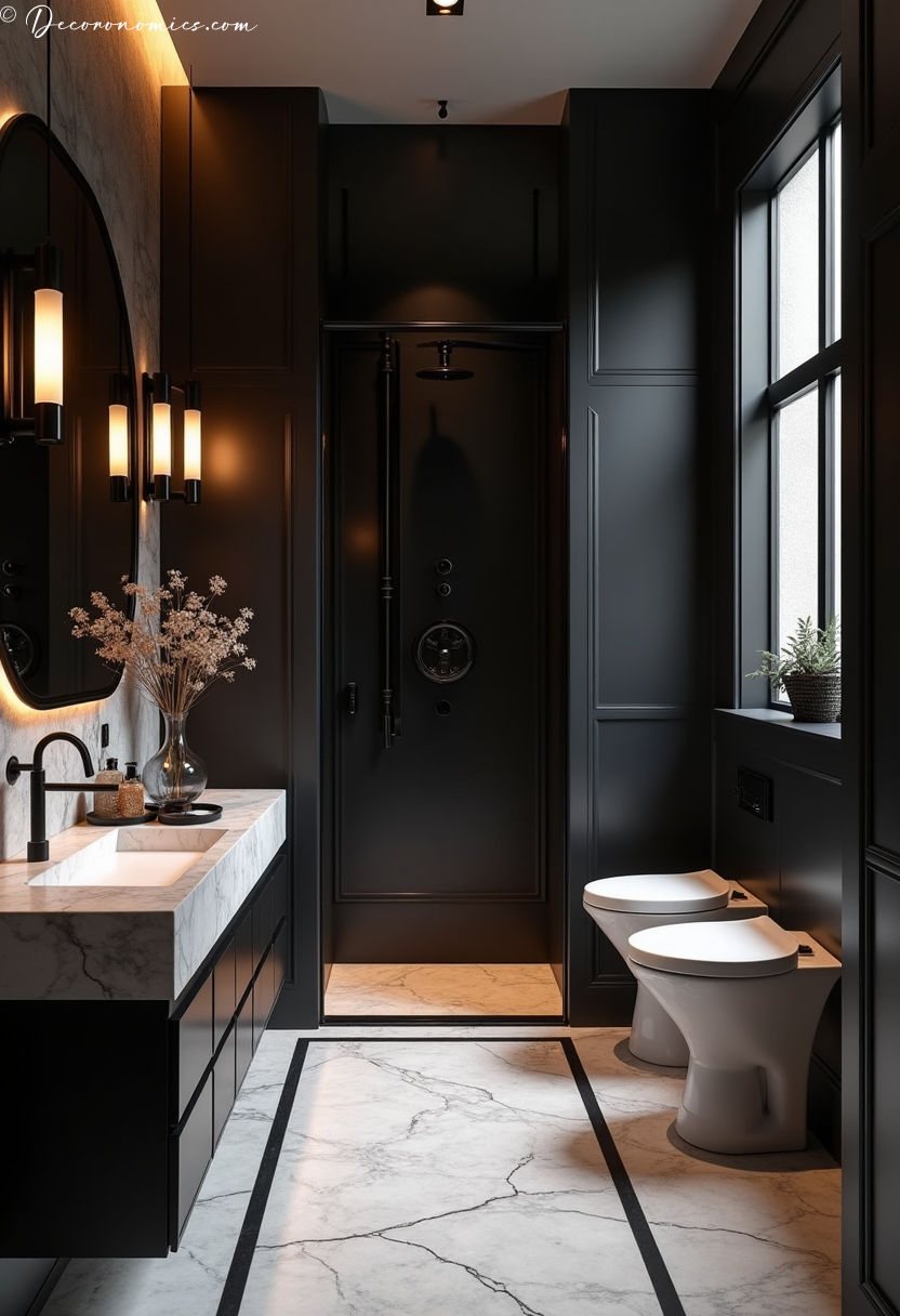 Warm black bathroom