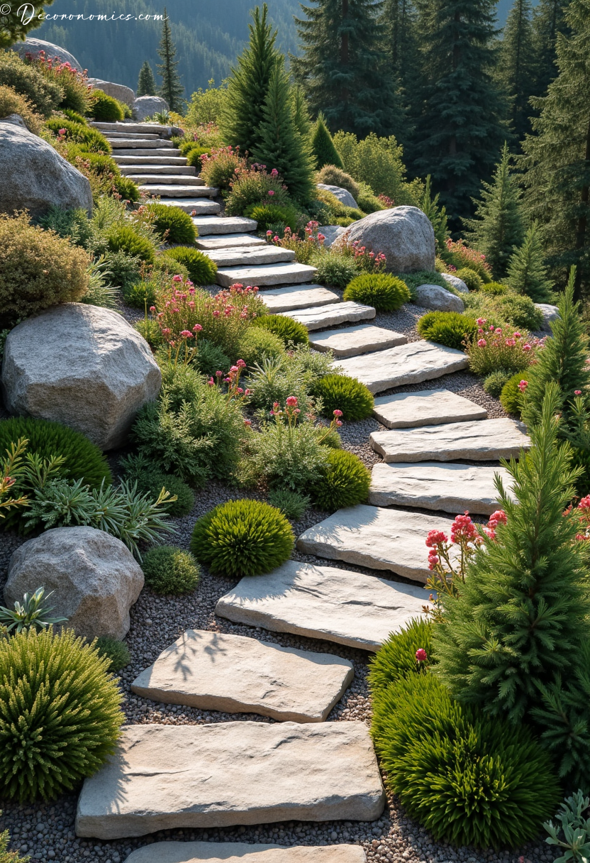 Alpine mountain terraced rock garden
