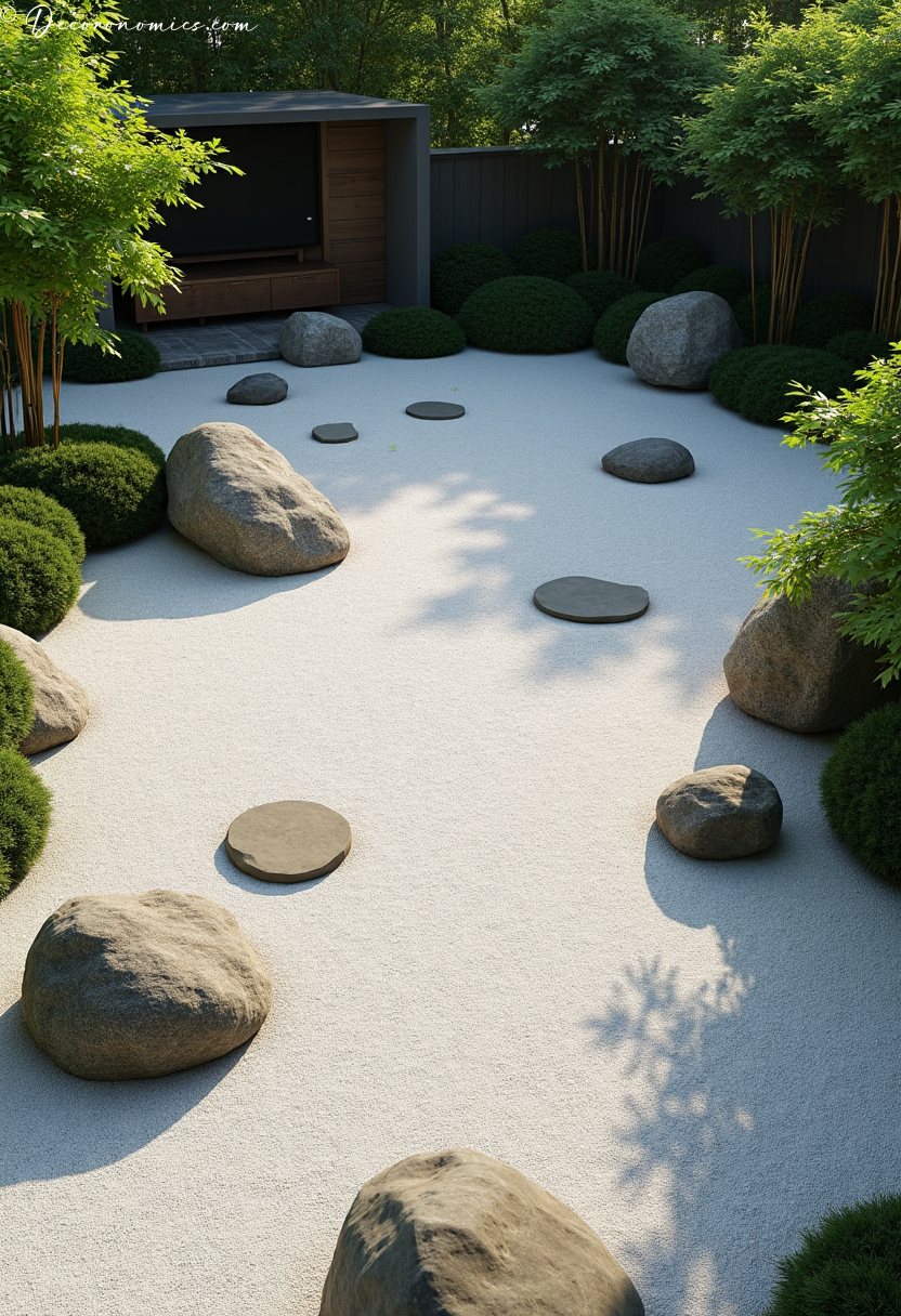 Japanese zen raked gravel garden