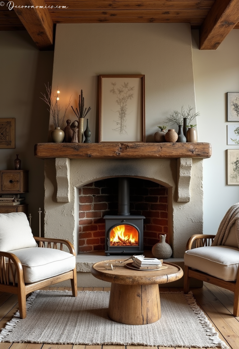 Rustic fireplace styling