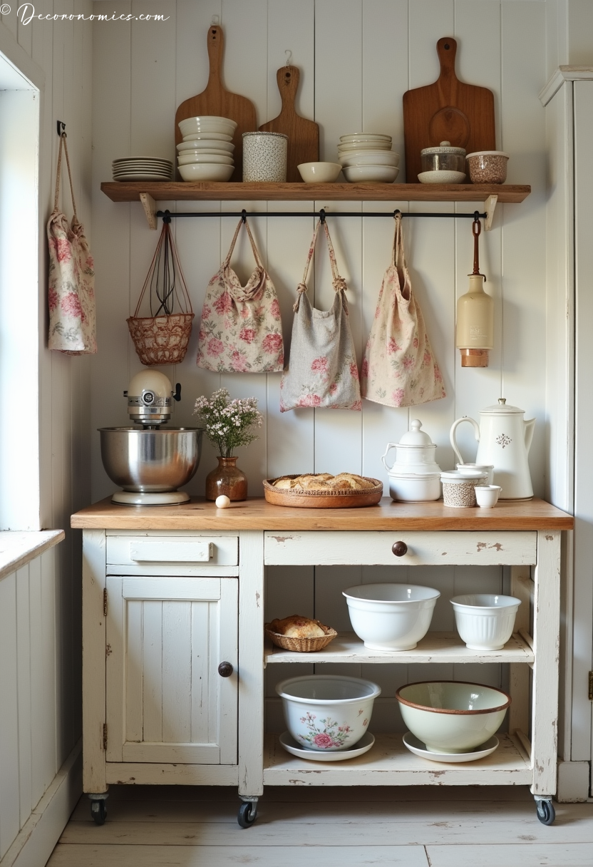 Baking station with vintage bowls