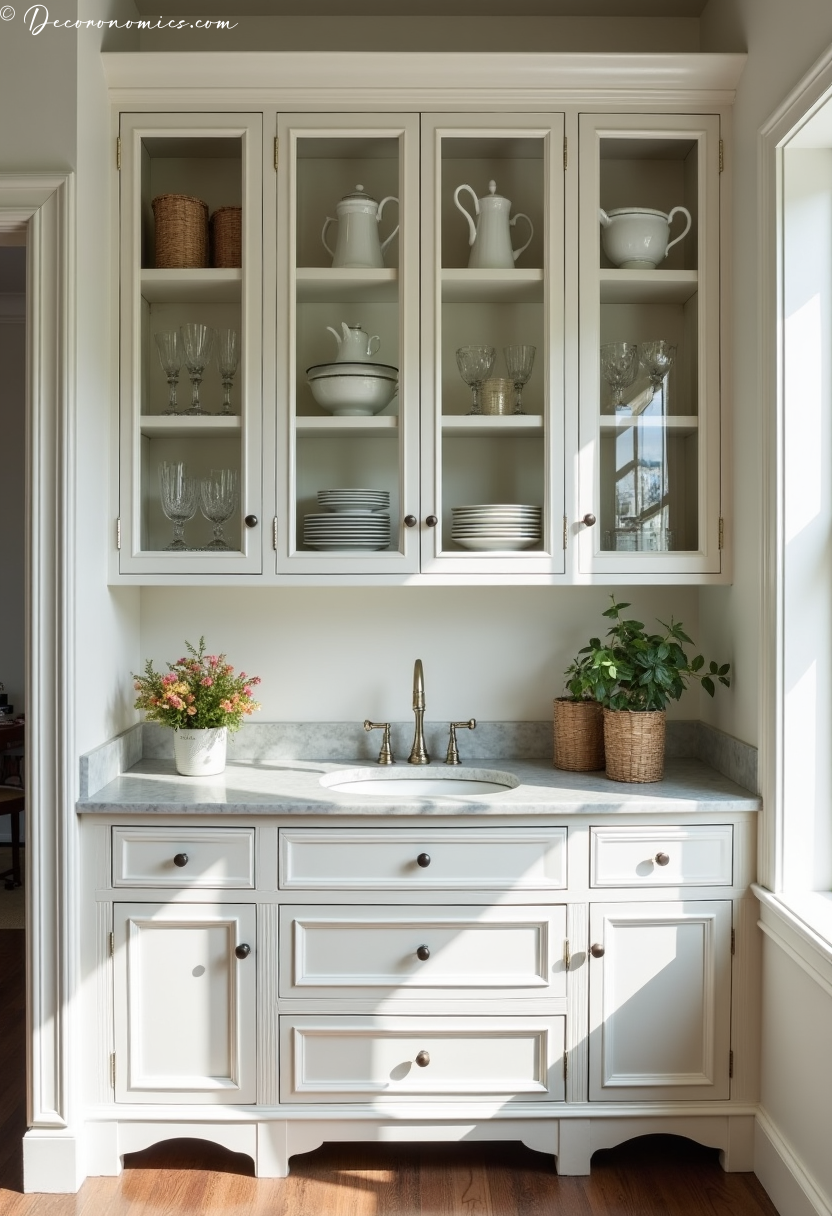 Butler pantry with glass cabinets