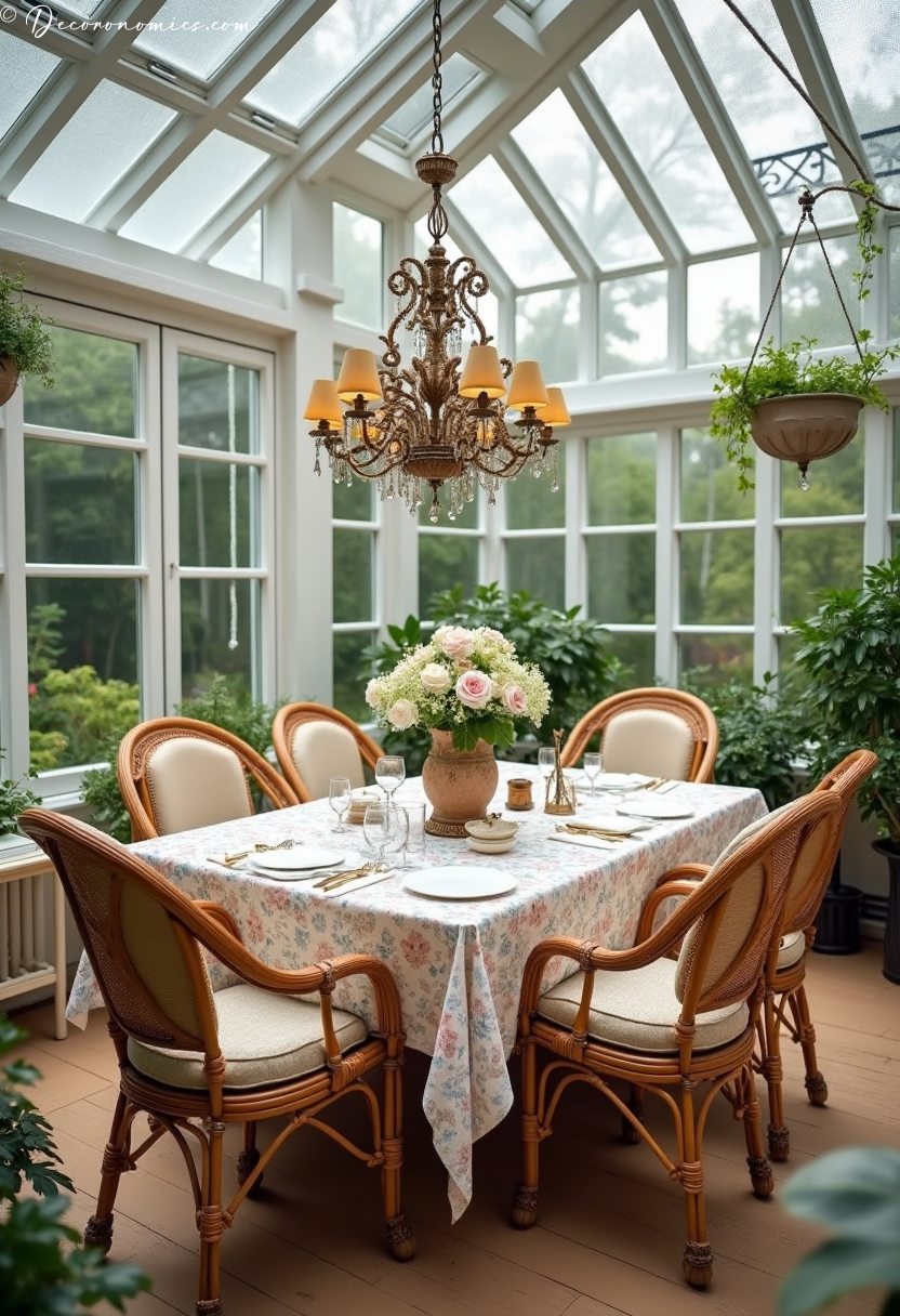Conservatory dining with wicker