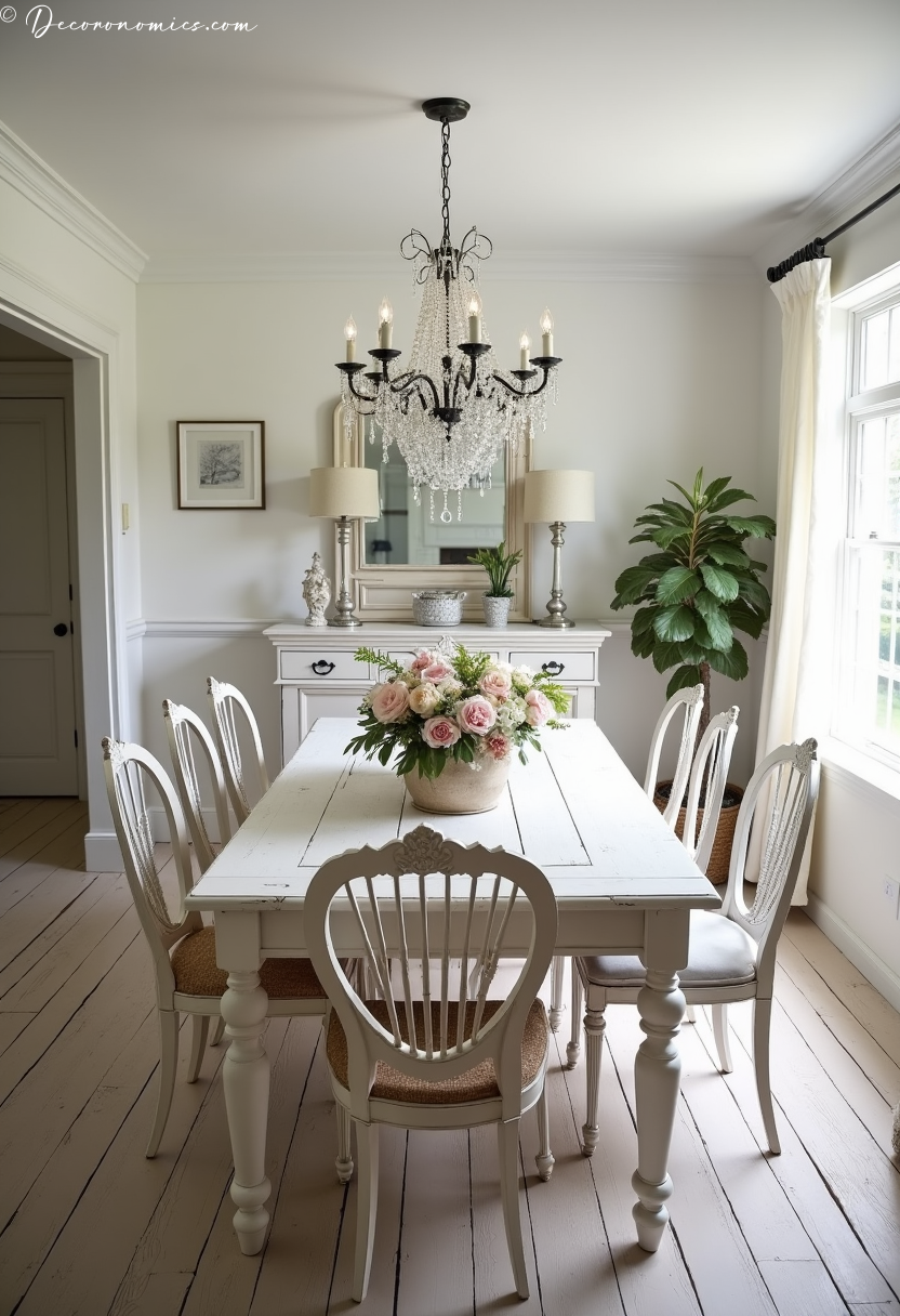 Dining room with whitewashed table