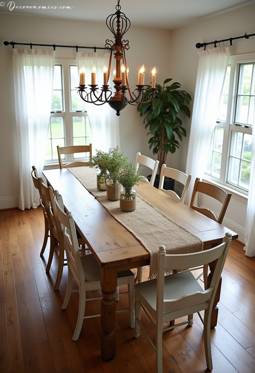 Farmhouse dining with long table