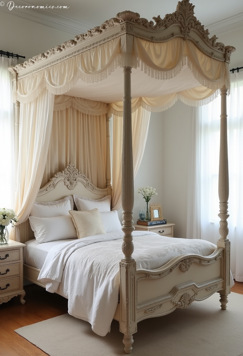 Four poster bed with carved posts