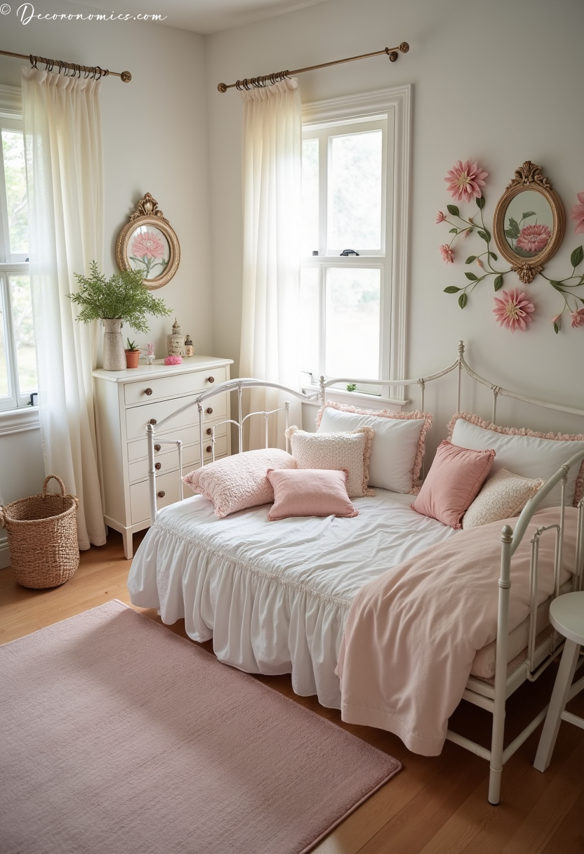 Girls bedroom with iron daybed