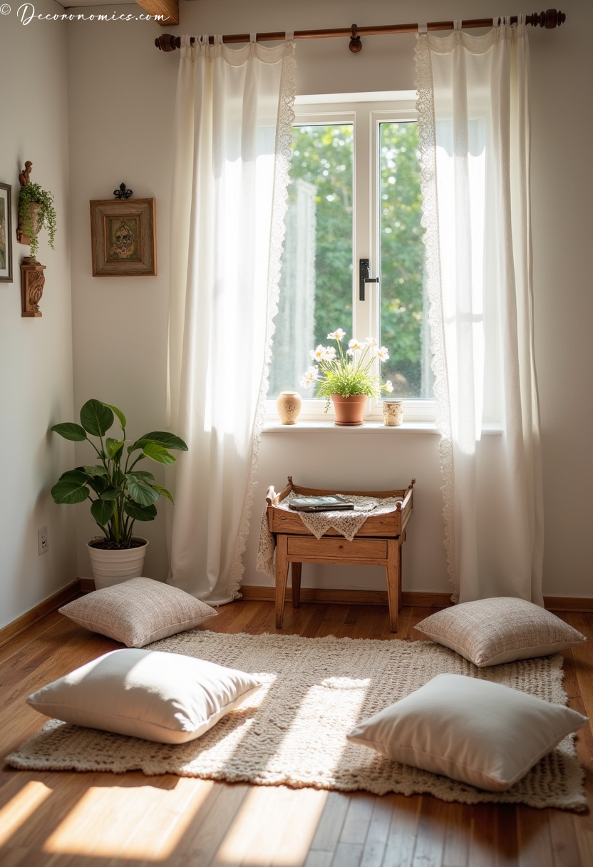 Meditation space with vintage cushions