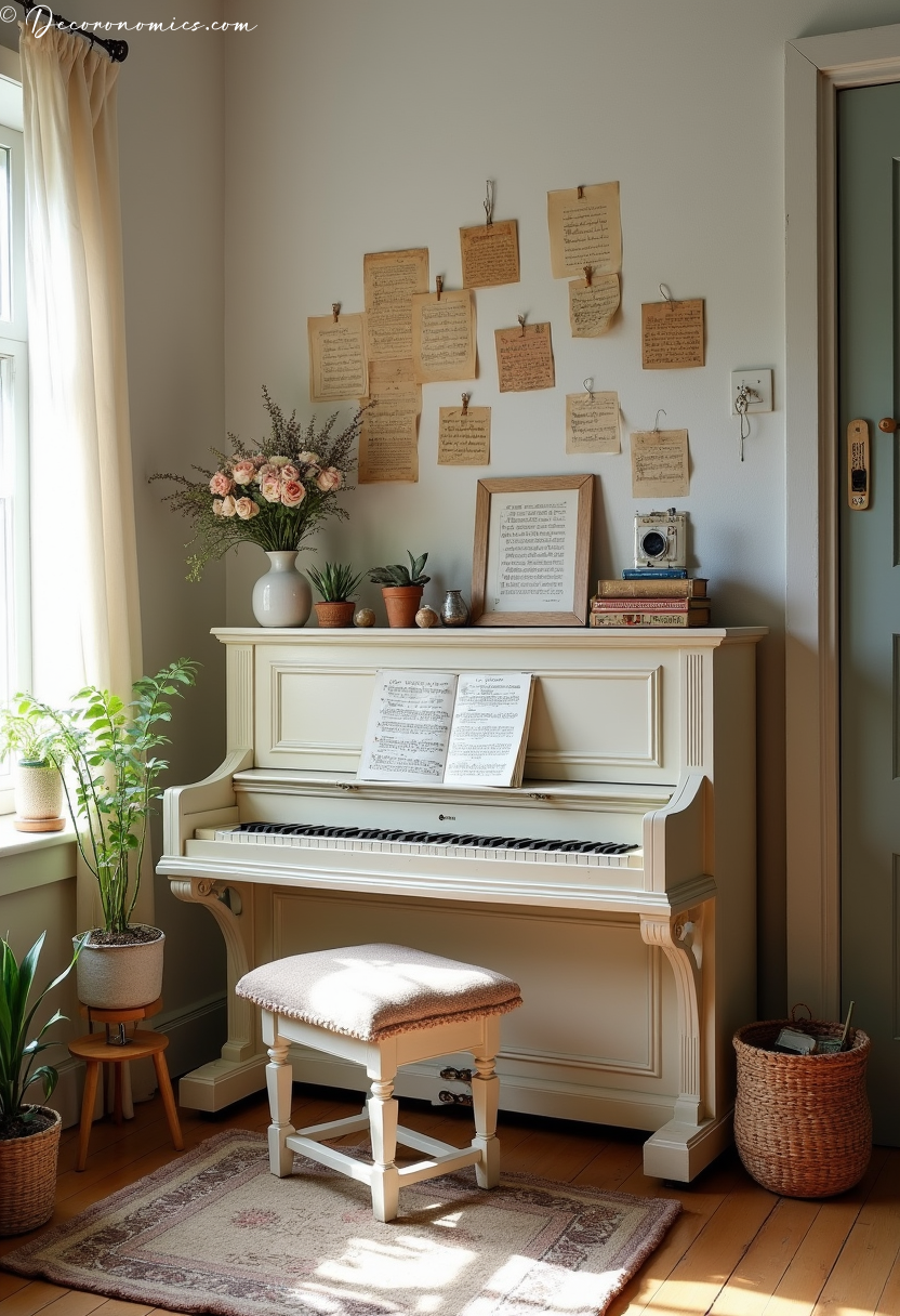 Music room with painted piano