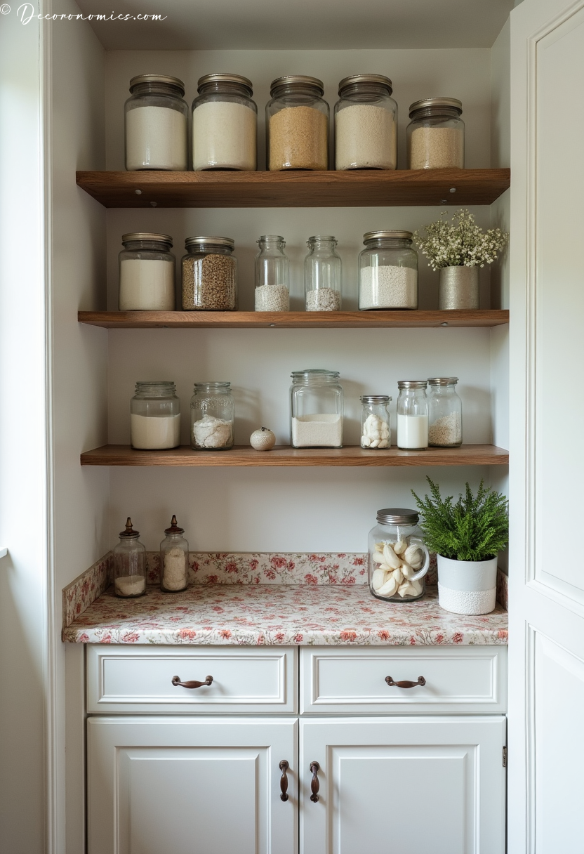 Pantry with distressed shelving