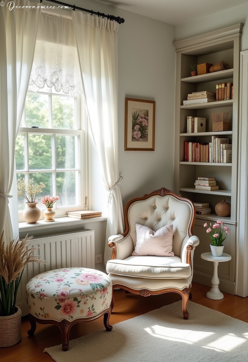 Reading nook with tufted chair