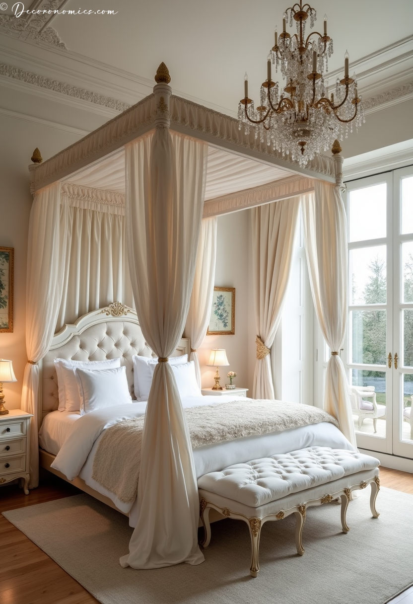 Romantic suite with canopy and chandelier