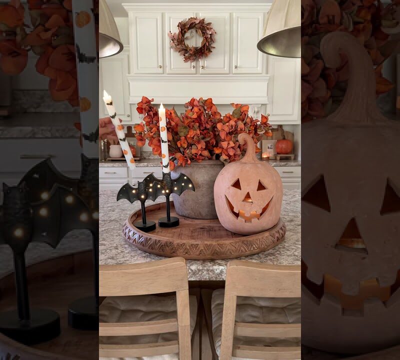 Moody Halloween Fall Centerpiece with Pumpkins, Candles & Dried Botanicals