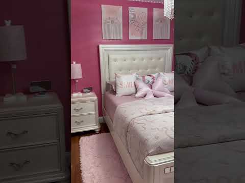 Dreamy Pastel Girls Bedroom with Canopy Bed and Fairy Lights