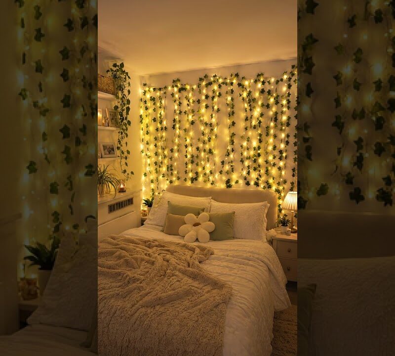 Ivy String Lights Bedroom: Dreamy Green Wall Glow