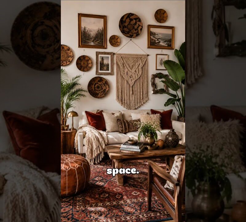 Warm Boho Living Room with Layered Textures and Earthy Tones