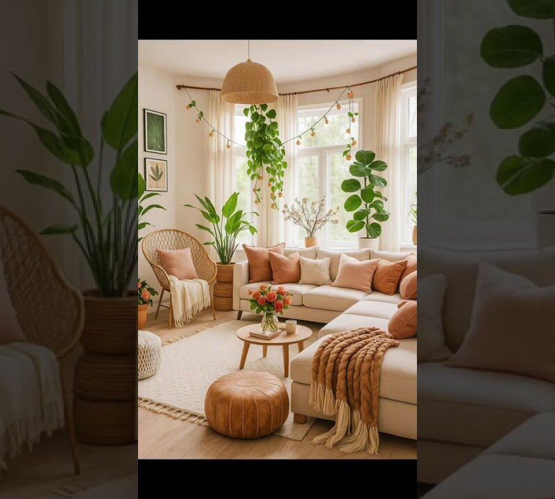 Warm Boho Living Room with Layered Textures and Earthy Tones