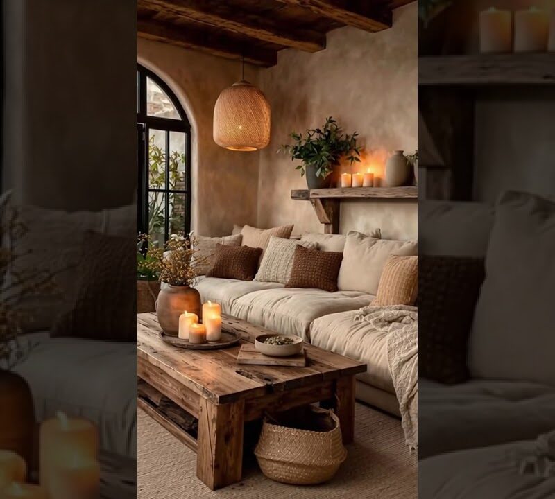Warm Rustic Boho Living Room With Layered Textures and Earthy Tones