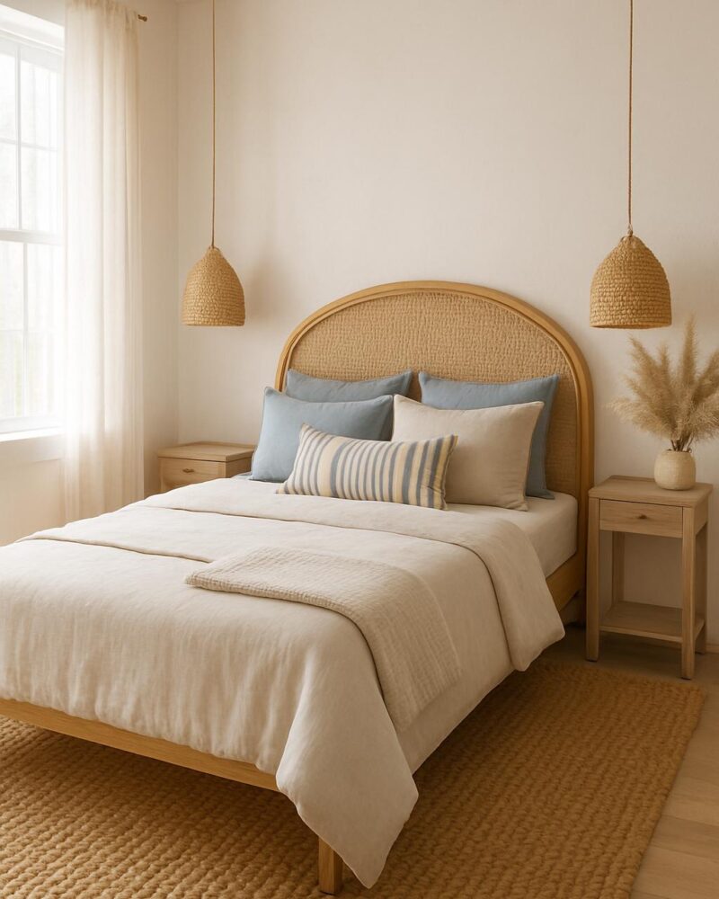 Breezy Coastal Bedroom with Linen & Rattan