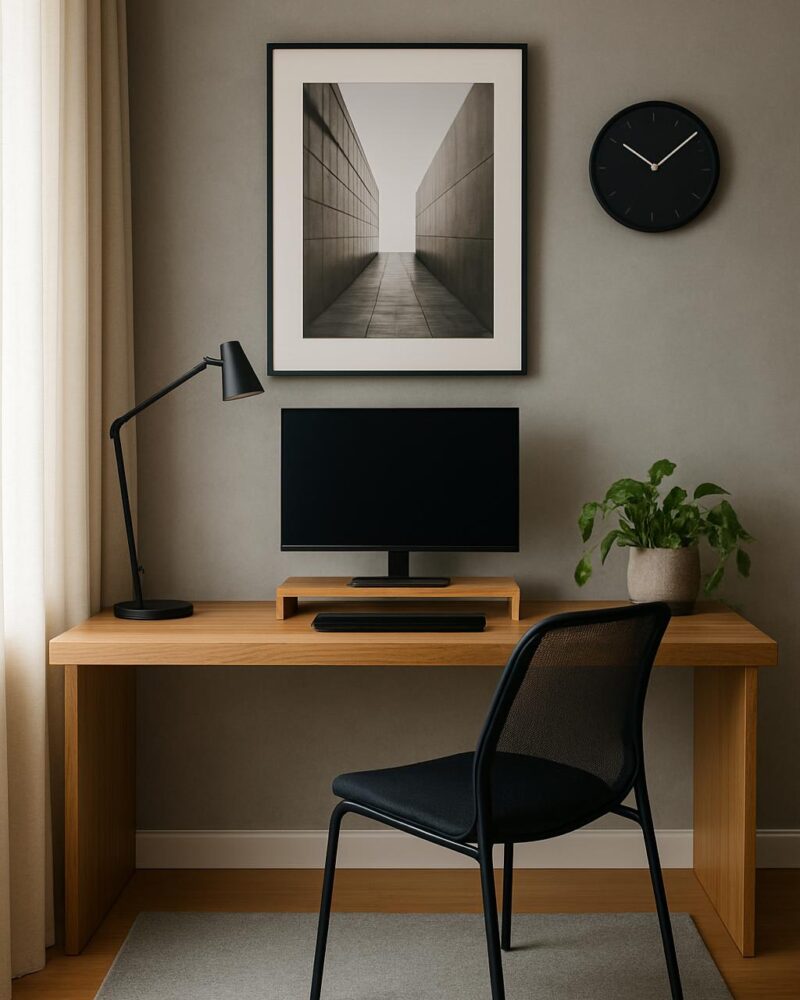 Concrete & Oak Home Office with Clean Lines