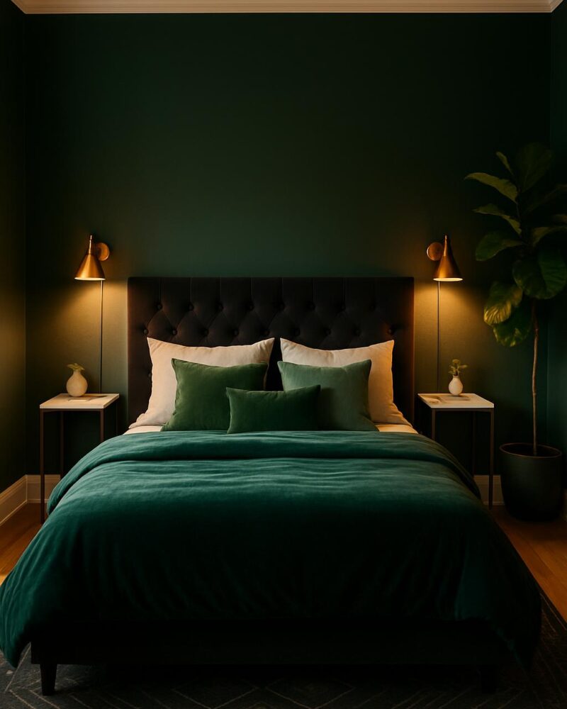 Dark & Moody Romantic Bedroom with Velvet & Brass