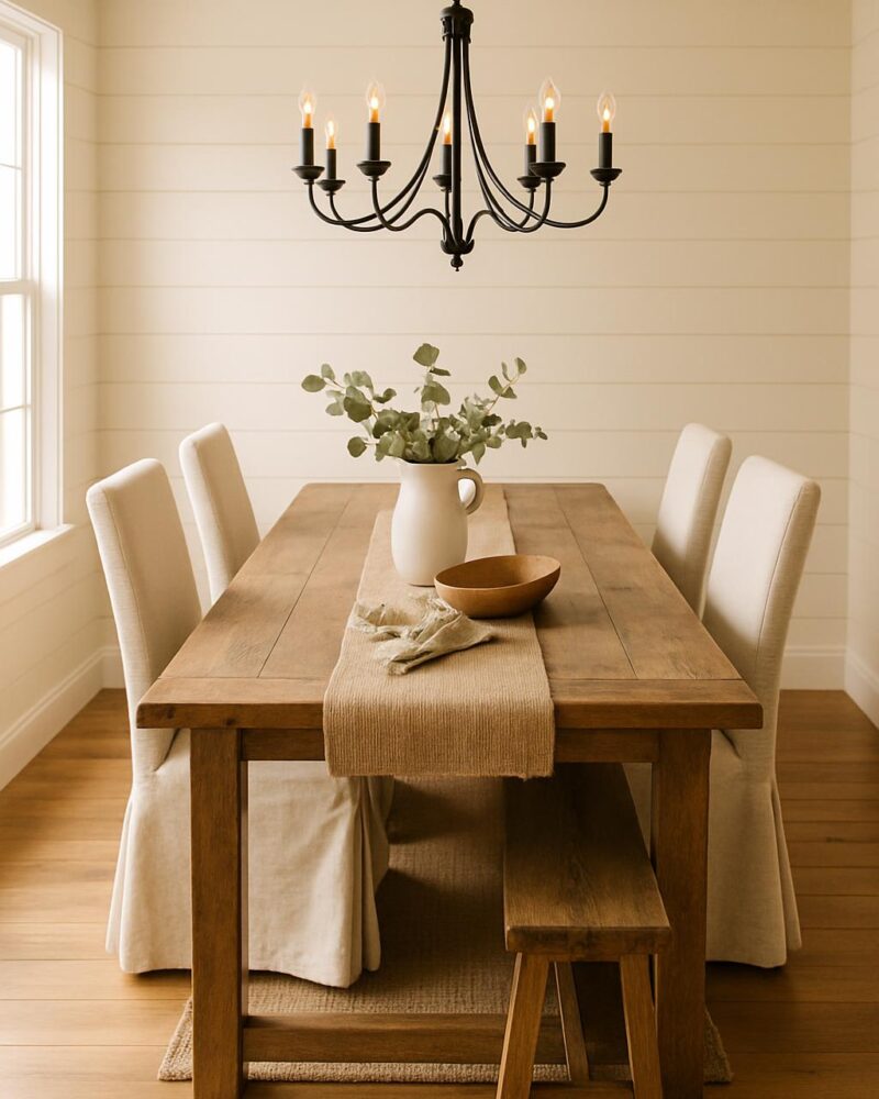 Shiplap Dining Room with Vintage Wood Table